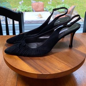 Vintage black suede Manolo Blahnik heels. Hand made in Italy.